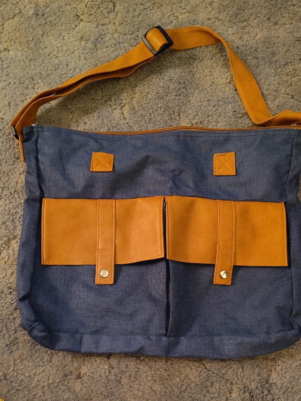 Canvas Crossbody Messenger Bag with Brown Accent - Women's Shoulder Bag